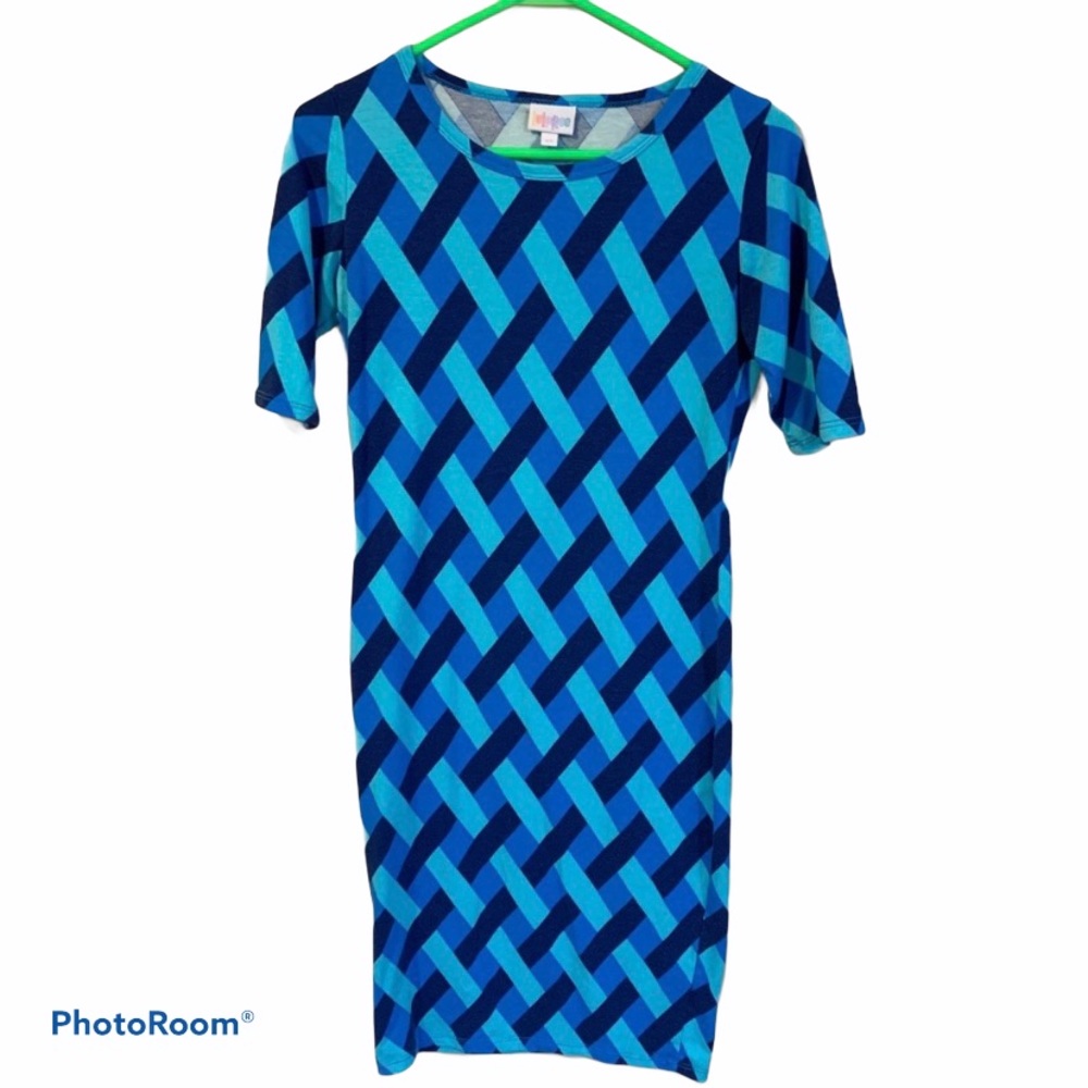 Lularoe Blue Lattice Print Half Sleeve Julia Dress - Size XS
